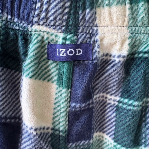 IZOD Men’s Size M Sleep Pants Soft Stretch Warm Blue/Green Cabincore Drawstring - Picture 3 of 7